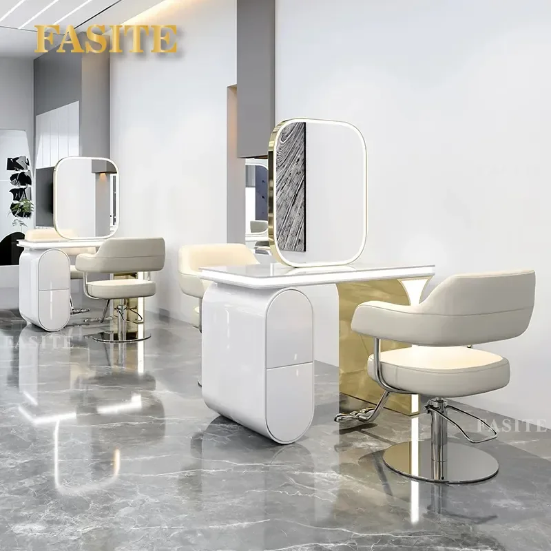 For Light Luxury Barber Shop Mirror Table Trendy Hair Single Double Sided Cutting Perm Dyeing Cabinet Integrated