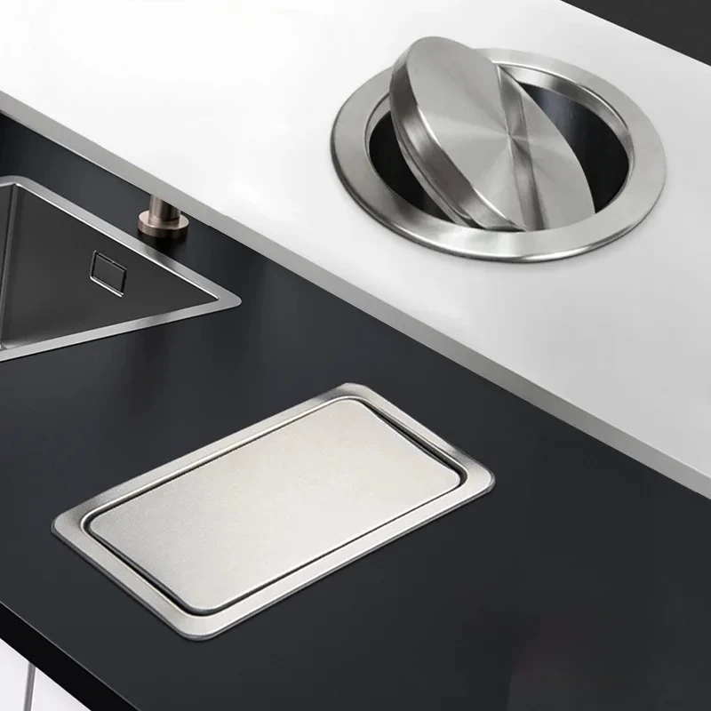 Built-in Countertop Trash Bin Lid and Waste Chute Lid, Stainless Steel Balance Flap Cover, Silver Trash Grommet Swing Trash Can