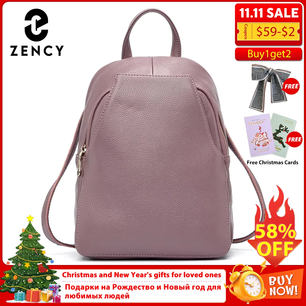 Zency Charm Women Backpack 100% Genuine Leather Anti-theft Button Elegant Female Travel Bags Schoolbag For Girl Holiday Knapsack