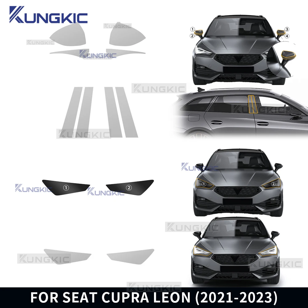 For Seat Cupra Leon 2021 2022 2023 Headlight Rearview B Pillars Paint Protection Film Anti-scratch Protective Transparent PPF