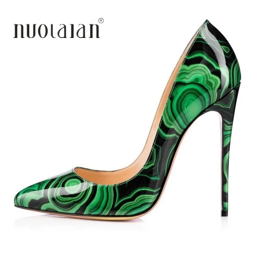 2022 Fashion Sexy Green Women Pumps Pointed Toe Stilettos Heels Shoes Woman Patent Leather Ladies High Heels Shoes 12cm 10cm 8cm