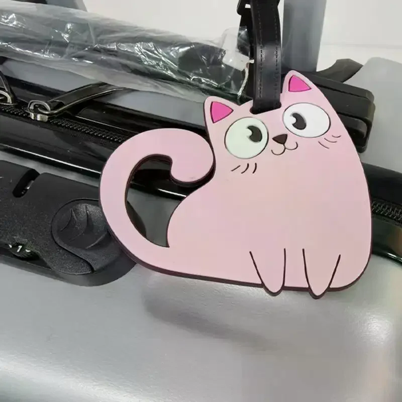 

2-piece Cute Cat Luggage Tag Set, Durable PVC Material, Stylish Travel Bag Accessory, Luggage Boarding Pass
