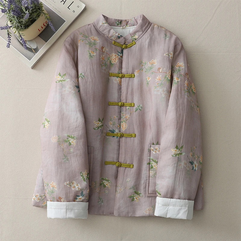 

Женское пальто в стиле ретро из хлопка и льна, свободного кроя, с традиционным китайским воротником-стойкой, длинное, в стиле дзен