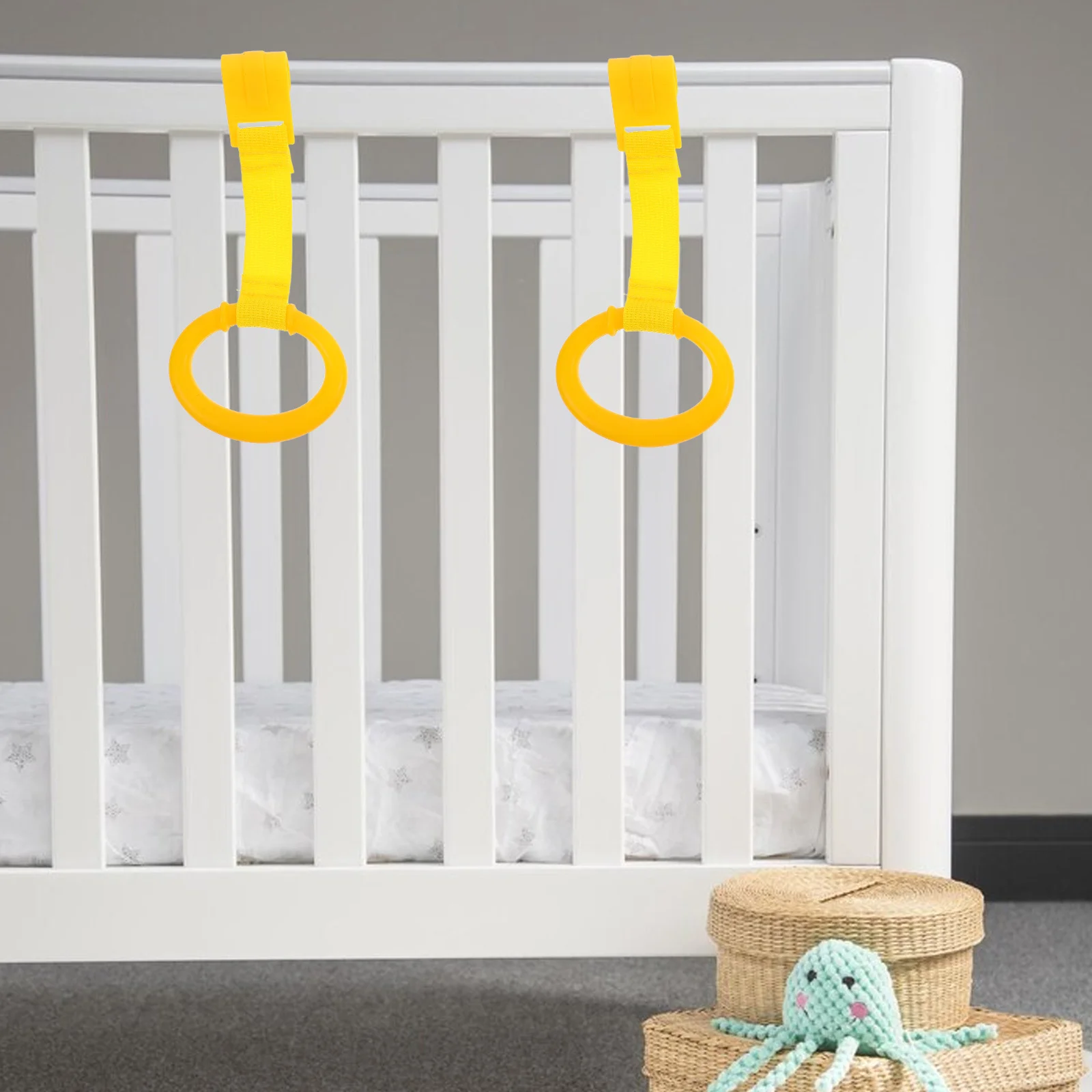 

2pcs Baby Playpen Pull Up Rings For Children Safety Hand Grip Strap Durable Toddler Standing Assistant Crib Exercise Training