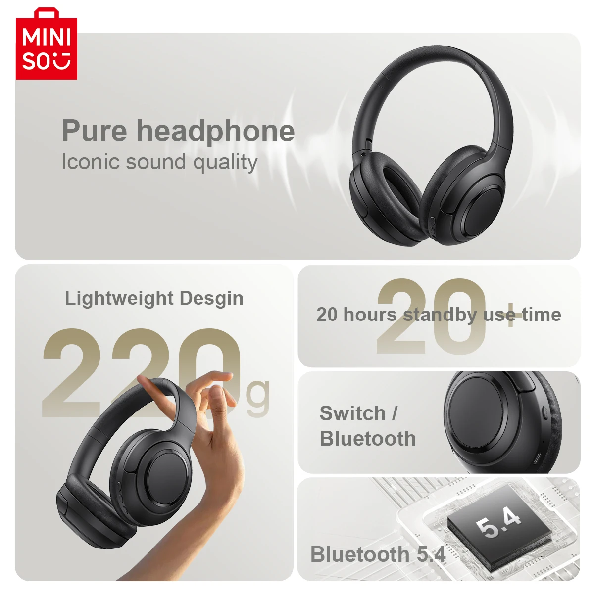 Cuffie Bluetooth MINISO G50 5.4 cuffie sportive con controllo del pulsante del microfono cuffie pieghevoli con cancellazione del rumore