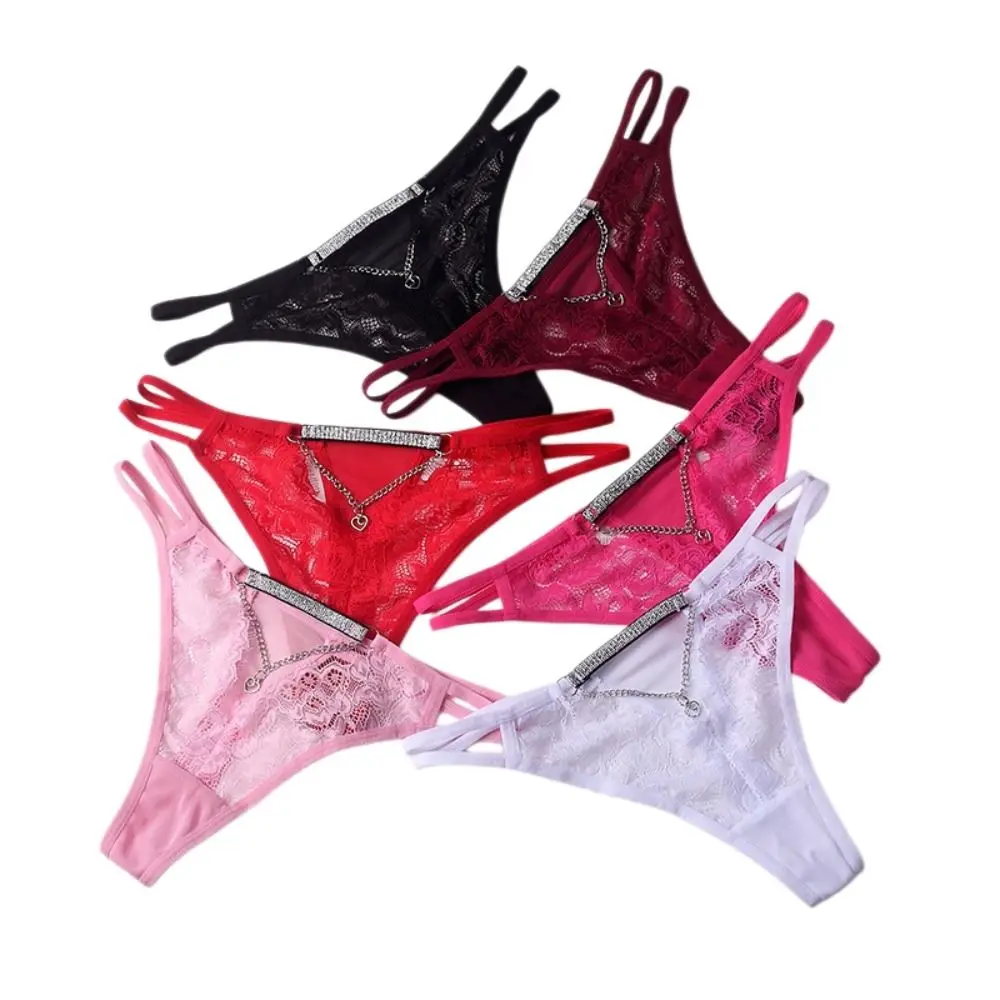 Atmungsaktive, tief sitzende Spitzenblumen-Tangas, nahtlose Unterhosen, Bikini-Slips, dünne Spitzen-T-Back-Höschen für den täglichen Gebrauch. – Detail 1