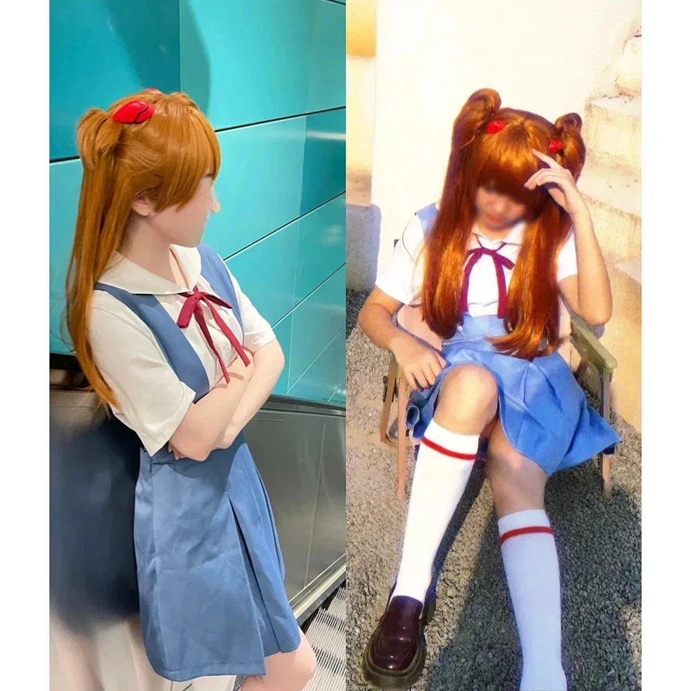 Rei ayanami cosplay traje asuka langley soryu cosplay feminino uniforme escolar vestidos peruca grampos de cabelo halloween loli roupas