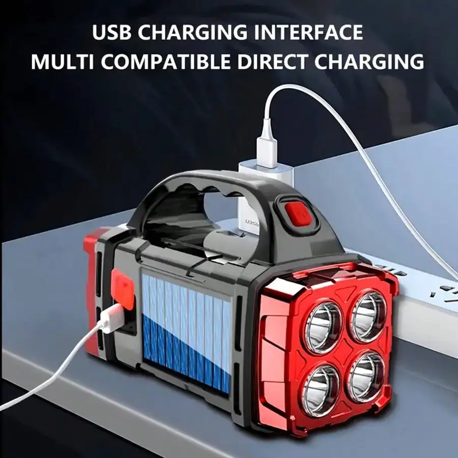 

Solar LED Camping Light Portable Rechargeable Flashlight Built In Power Bank USB For Outdoor Camping Hiking Night Emergency