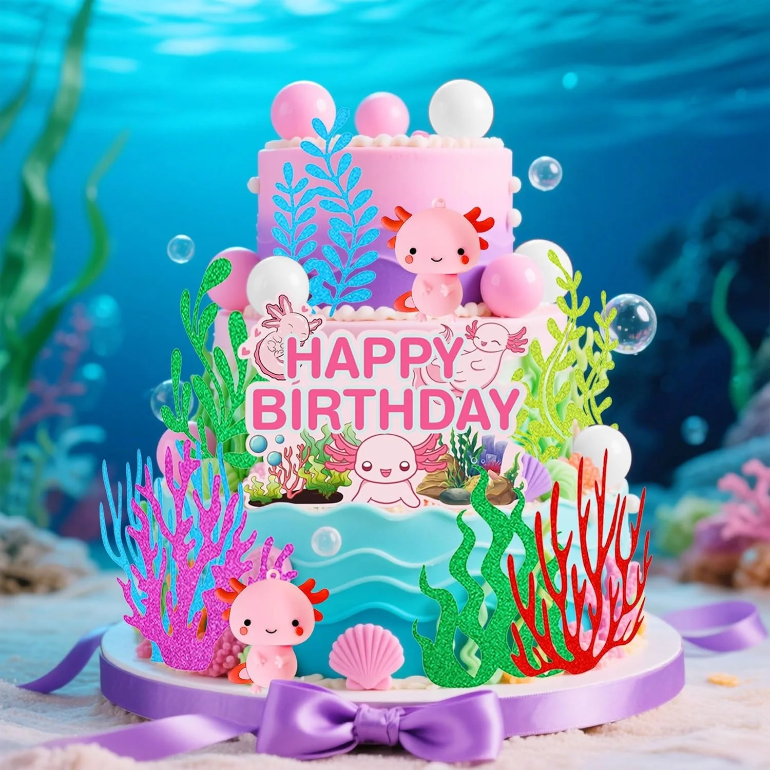 LaVenty Axolotl-Figur Tortendekoration Ozean-Thema Kuchendekoration Niedliche Axolotl-Themen Geburtstagsdekoration Unterwasser-Kuchen – Detail 6