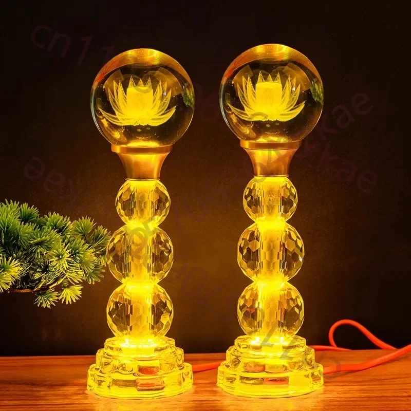USB Buddhist Altar Light Color Changing Crystal Lotus Lamp， Electric Puja Lamp with 7 Colors, Home Meditation Decor