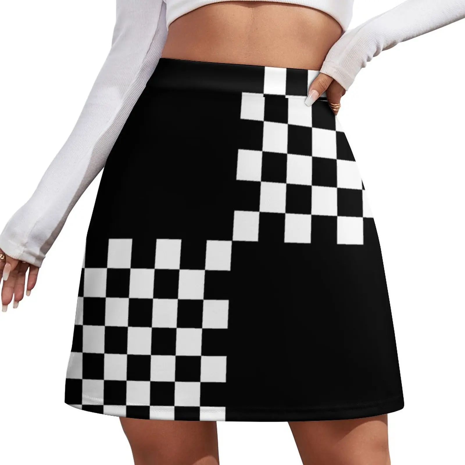 

Quad Ska Black White Checked Pattern Mini Skirt Clothes for summer Women's skirts fashion womans clothing Mini Skirt