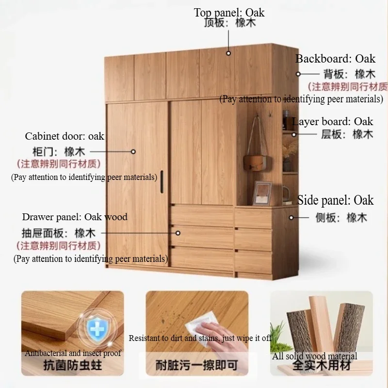 side Double wardrobe Oak sliding door house Organizer Cabinet bedroom wardrobes open Storage mueble para ropa home furniture