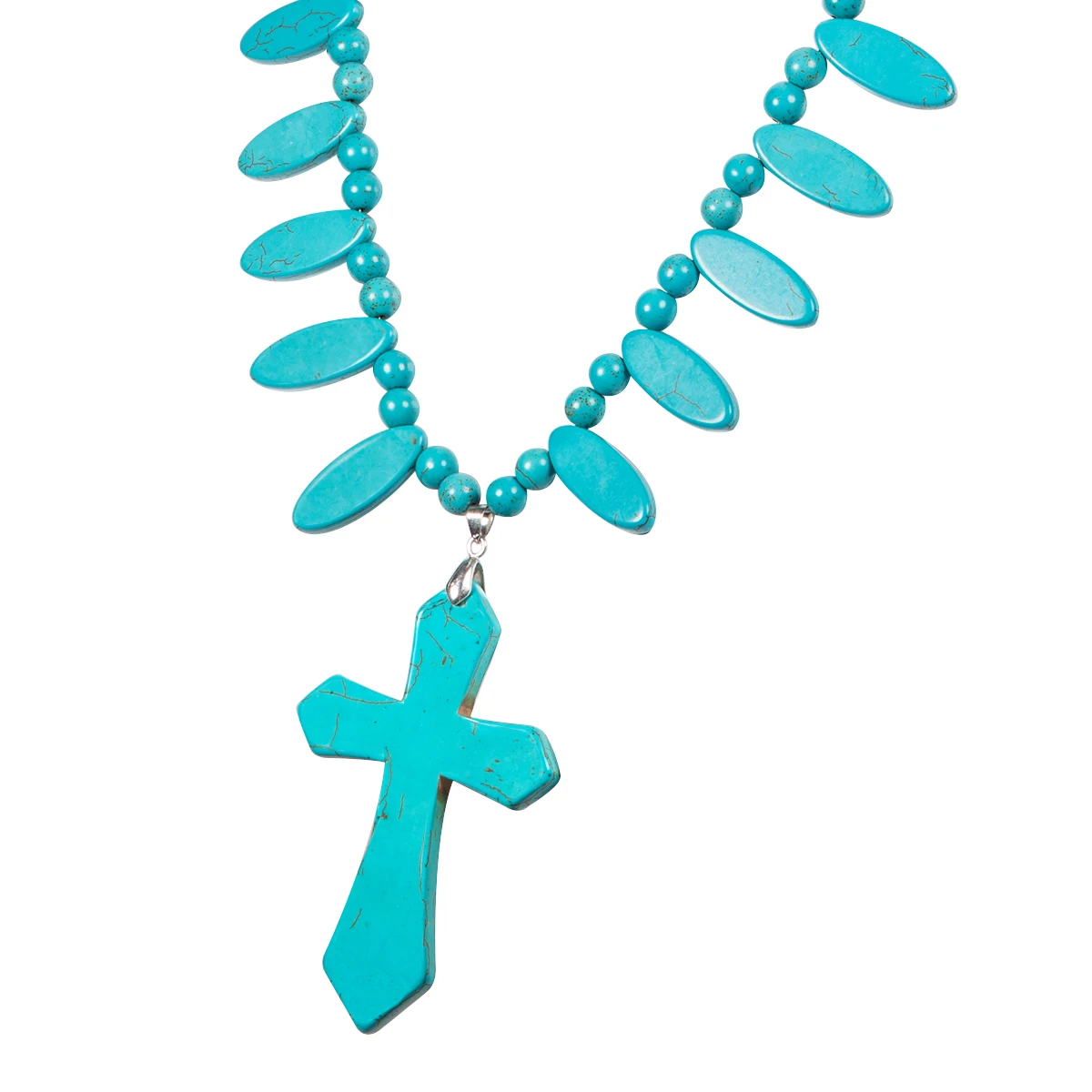 TUMBEELLUWA Blue Turquoise Stone Beaded Cross C Multiple Patterns Charms Necklace Women\'s Choker Retro Style Jewelry