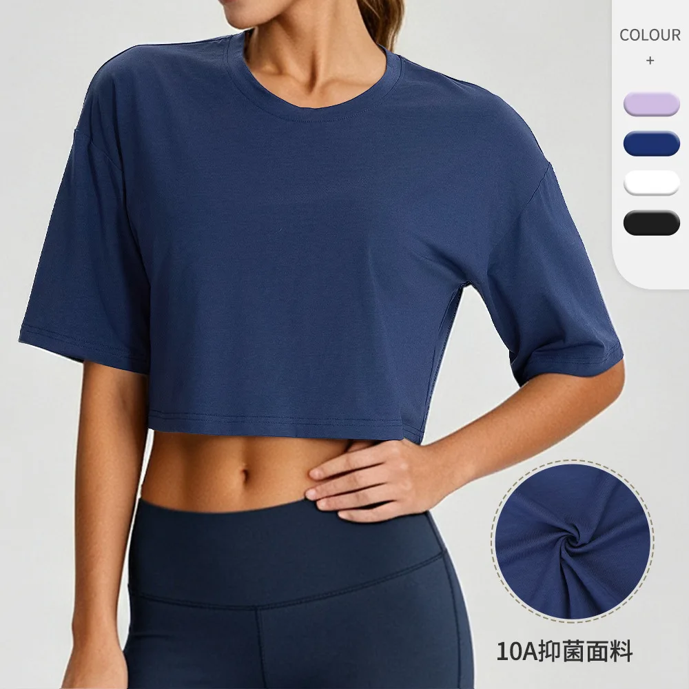 T-shirt de yoga en modal pour femme, ample, respirant, à manches courtes, antibactérien 10A, pour la course et le fitness