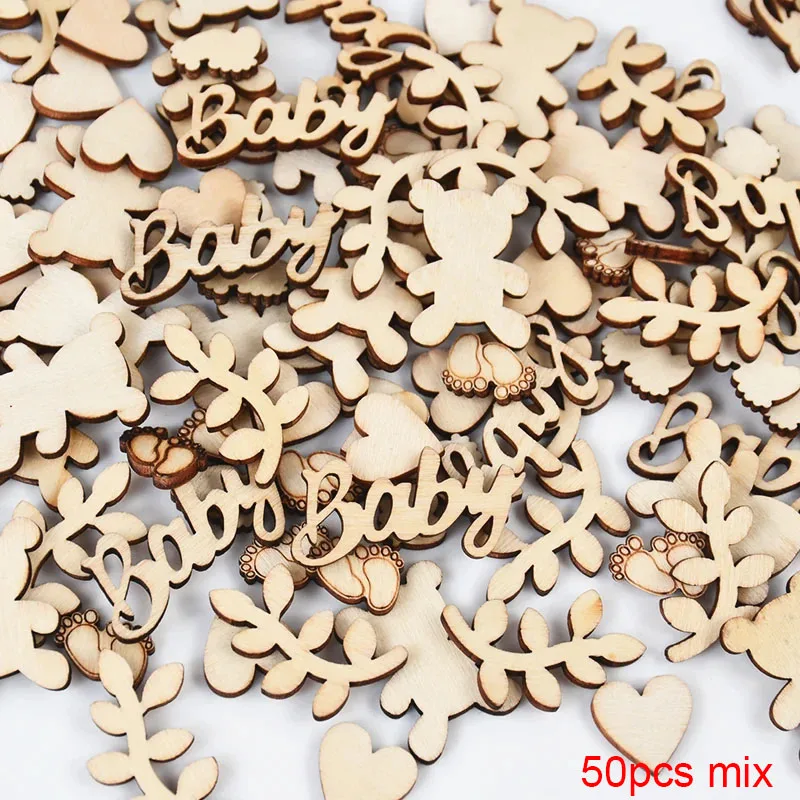 50pcs random Wooden Confetti Mixed Baby Bear Footprint Leaves Table Scatter Confetti Decoration Party Favors