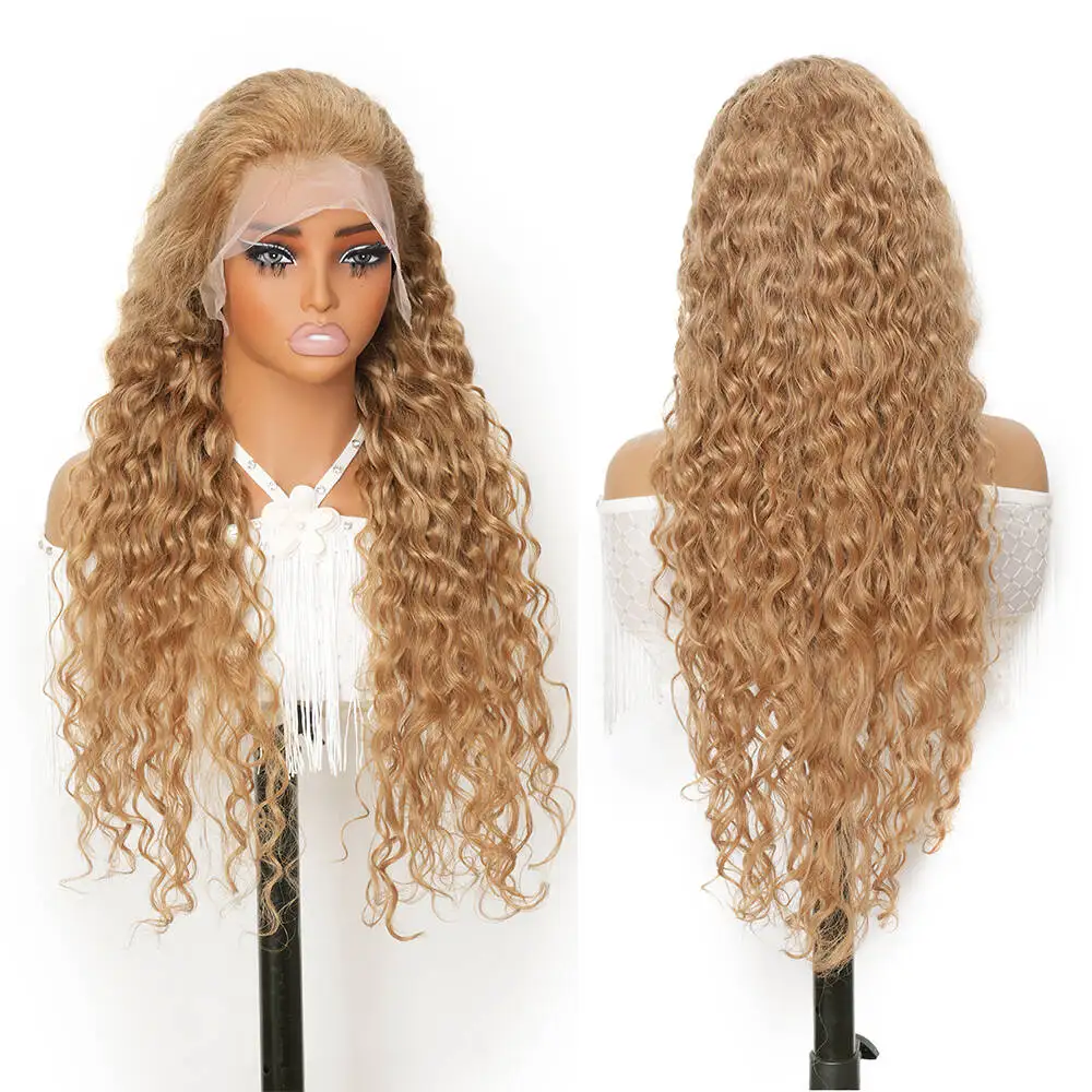 

13X4 Парик из человеческих волос медового блондинка 27 # Цветная волна воды, парик фронта шнурка, человеческие волосы, предварительно выщипанные, глубокая волна, блондинка, HD парик фронта шнурка