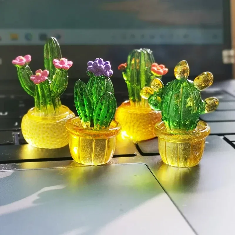 Creative Simulation Cactus Plant Decor Transparent Fleshy Car Computer Decoration Ornaments Decorative Crafts Home Accessories