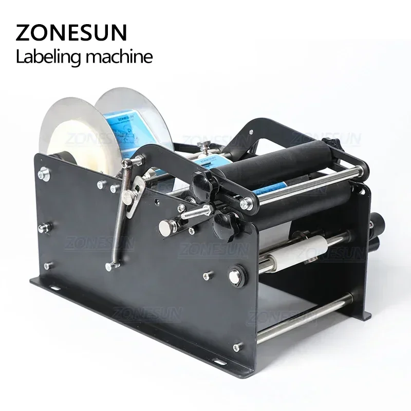 ZONESUN ZS-50P Manual Round Bottle Labeling Machine Desktop Hand Crank Label Applicator for Cosmetic Sauce Wine Jar Sticker