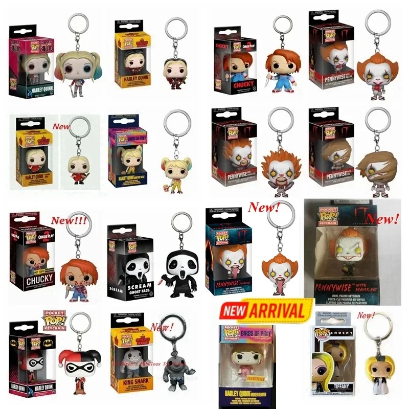 New Funko POP Keychains Joker Pennywise Scream Ghost Face Chucky KeyChain Accessories Figures Model Toy Gifts Collection