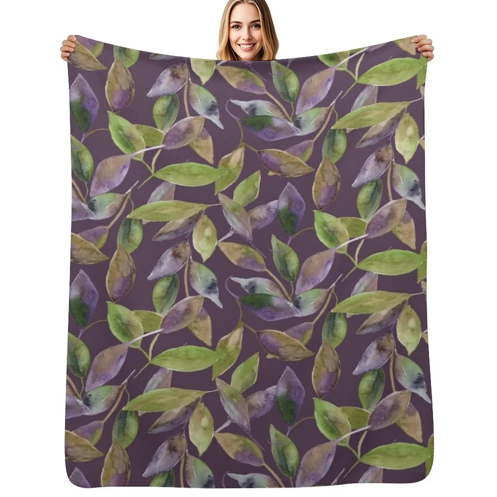 

Green and Purple Colorful Leaves Throw Blanket anime Flannel Blankets For Sofas Blanket