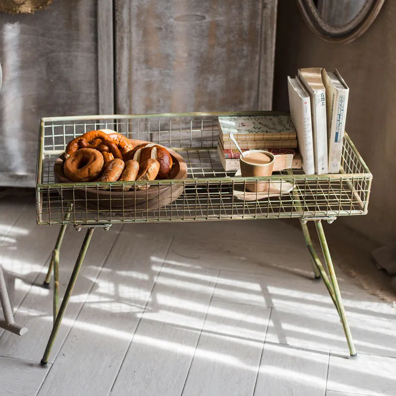 Retro wind wrought iron frame flower stand flower table removable Nordic living room balcony multi-functional storage table deco