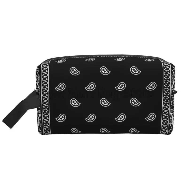 Colorful Paisley Black Bandanna Border Scarf White Make Up Bag Waterproof Toiletry Bag for Women Portable Travel Cosmetic Bags