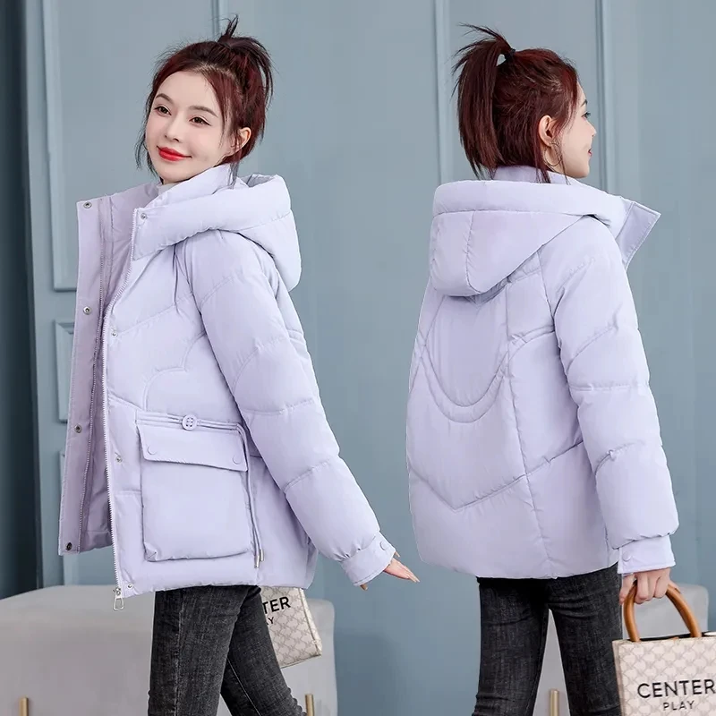 Kobiety Puffer Winter Down Cotton Coat 2024 New Parkas Thick Warm Clothing Hooded Jacket Loose Padded Snow Outercoat Female Outerw