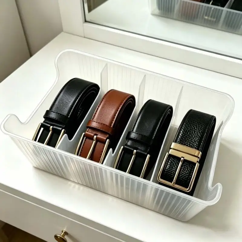 Plastic Belt Organizer Divided Storage Shelf Large Capacity Dustproof Holder for Wardrobe Makeup Accessories