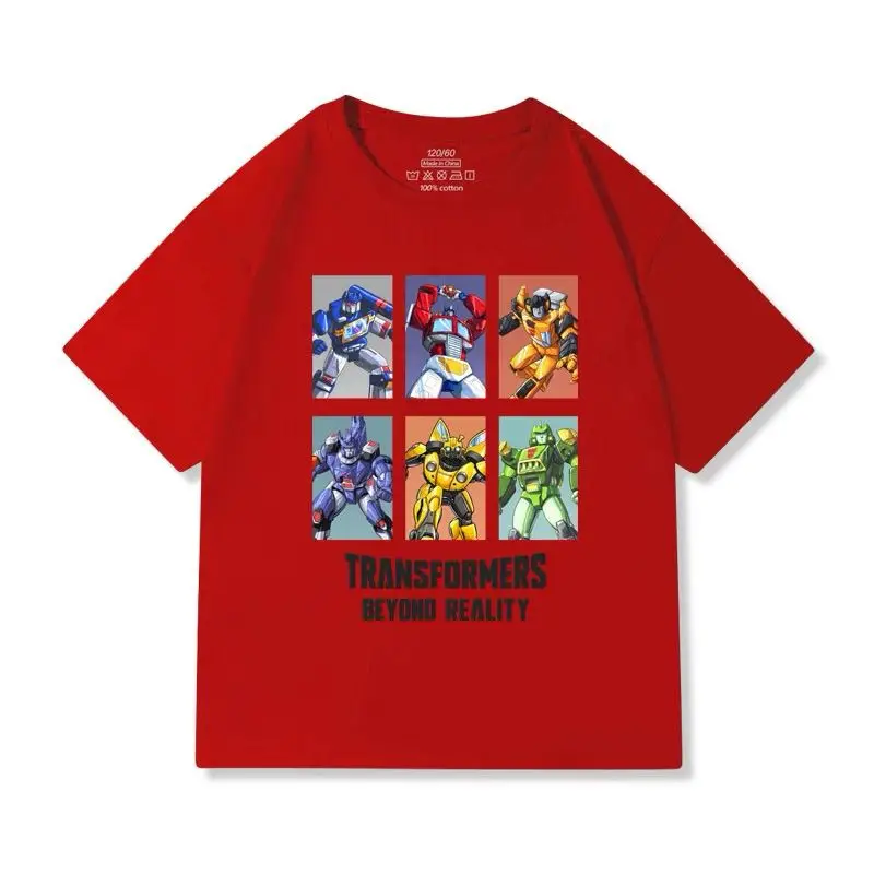 تي شيرت صيفي قصير الأكمام للأولاد من Transformation تي شيرت Robot Cartoon كاجوال من القطن الخالص فضفاض للأطفال ضروريات اليومية #3