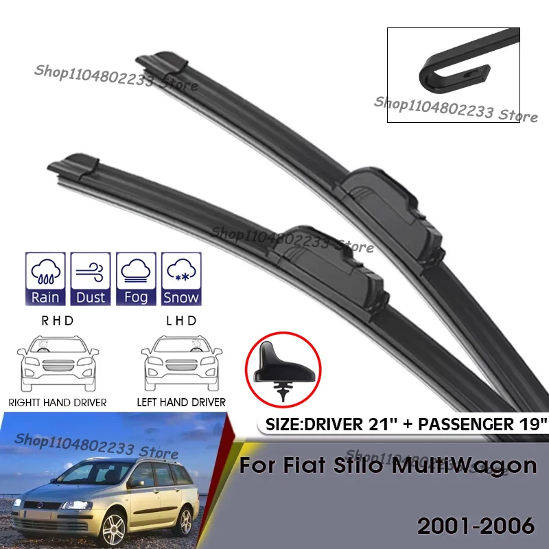 

Car Wiper Blades For Fiat Stilo MultiWagon 2001-2006 Windshield Windscreen Front Window Blades 21"+19"