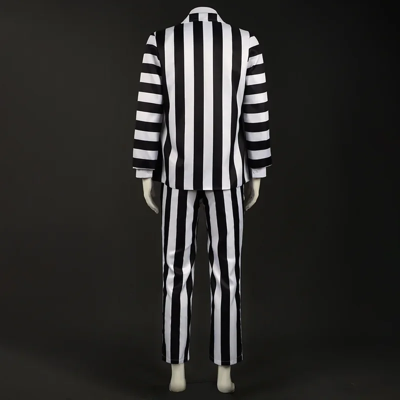 EE01 Косплей-костюм Underworld Master Beetle Juice Michael Keaton, черно-белый полосатый костюм, карнавальный костюм на ХэллоуинIo0!