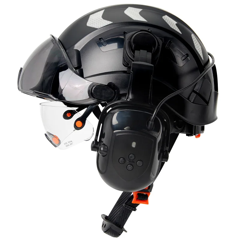 Bouwveiligheidshelm met Bluetooth 5.0 Ruisonderdrukking Oorbeschermers voor ingenieur ABS HardHat met vizieren Industriële hoed ANSI