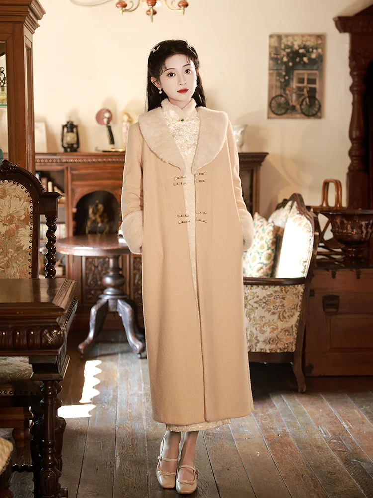 

Thiened Long Sve Mink Velvet Coat for Dr Autumn Winter Warm Sle Retro Chinese High-End Feeling Outerwear