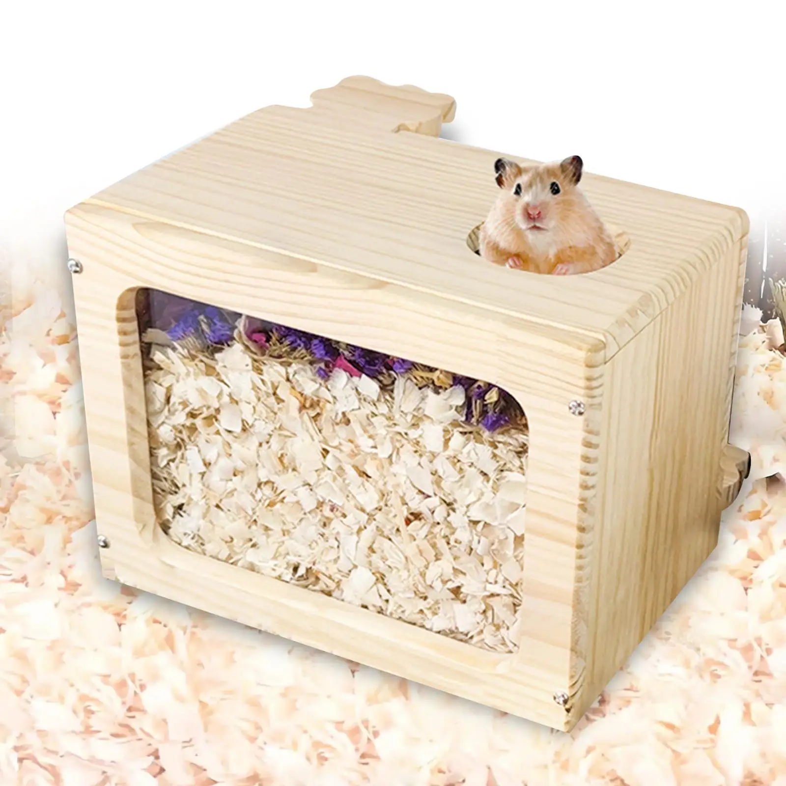 

Hamster Digging Box Wooden Playing Rest Bed Visible Hamster Sand Bath Box for