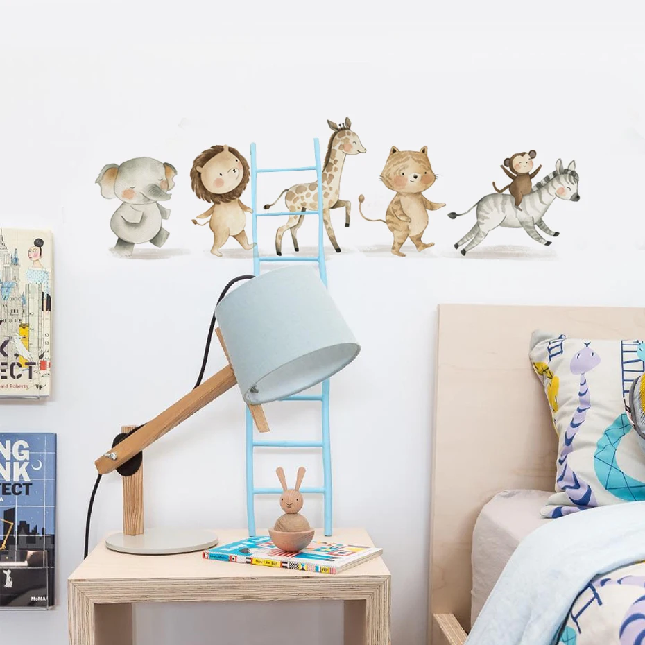 Cartoon Cute Lion Elephant Giraffe Safari Animals Nursery Wall Stickers for Kids Room Bedroom Decor Wall Decals Wallpaper - Image 4