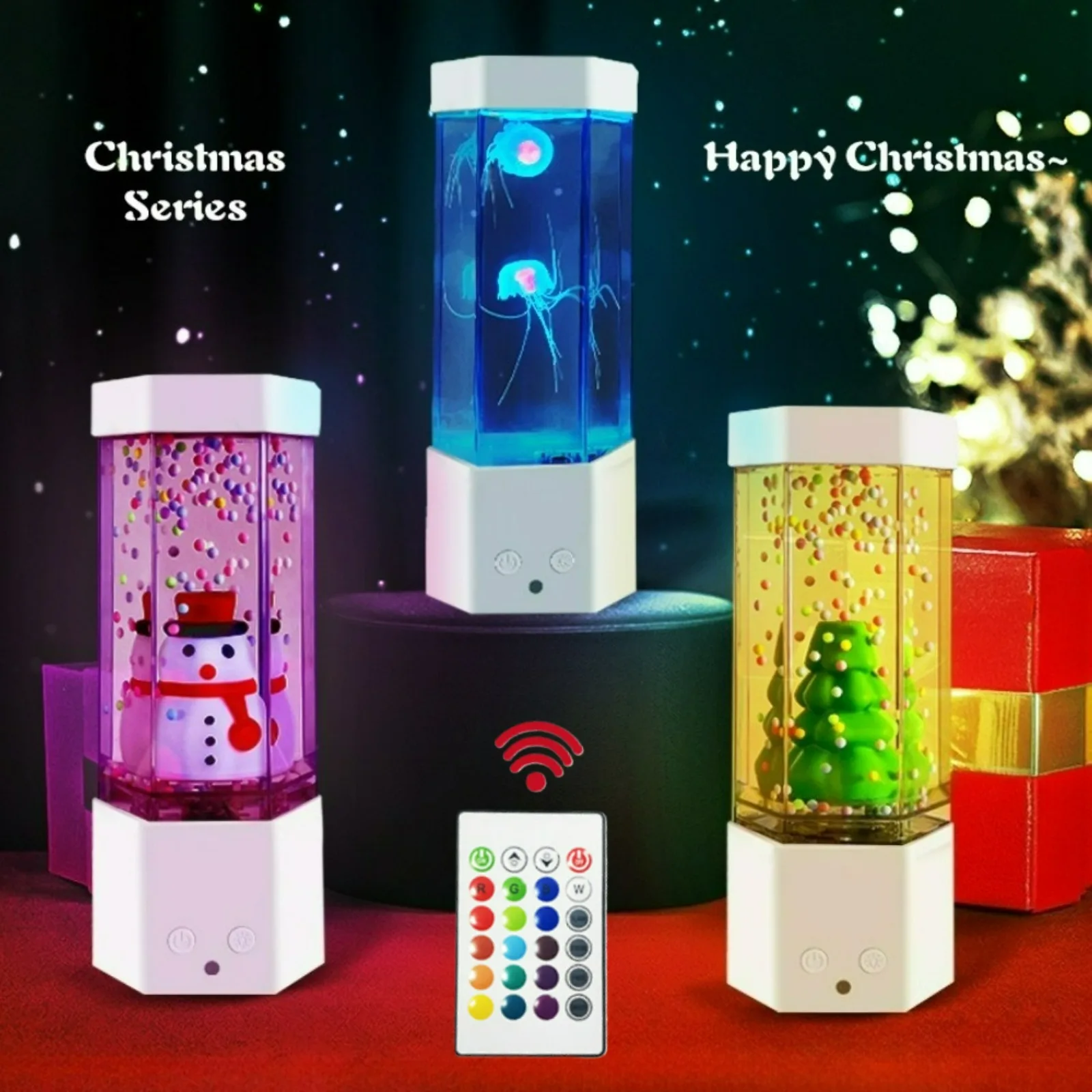 

Jellyfish Christmas Tree Water Column Light with Remote Control Color Atmosphere Light Children's Bedroom Desktop Decor Light
