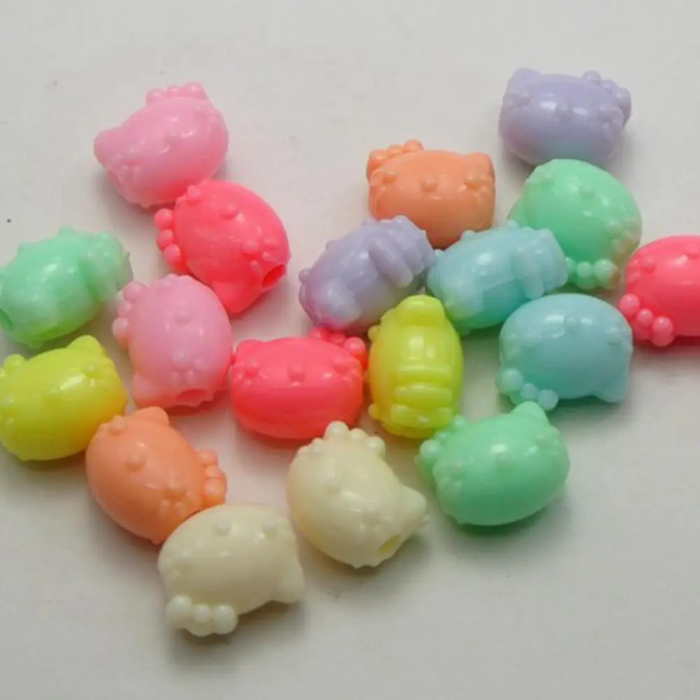 50 Mixed Pastel Color Acrylic Cute Cat Beads Charms 14X12mm