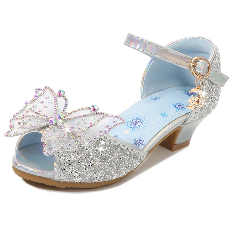 Children Sandals Summer Beach Princess Girl Shoes for Kids Glitter Wedding Party Mid-heel Sandalia Infantil Chaussure Enfant