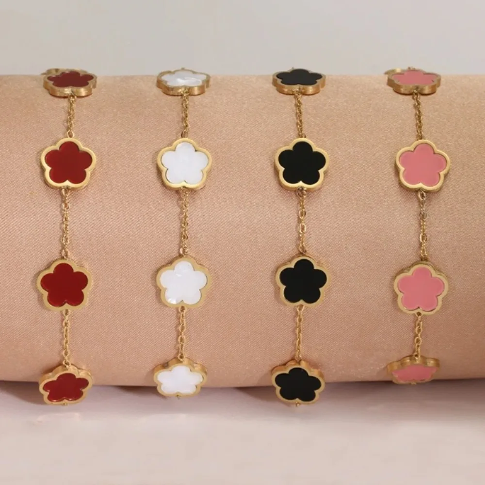 Pulsera clásica de la serie Clover de cuatro hojas: joyería chapada en oro con concha multicolor/esmalte, accesorio de diseño de nicho elegante vintage