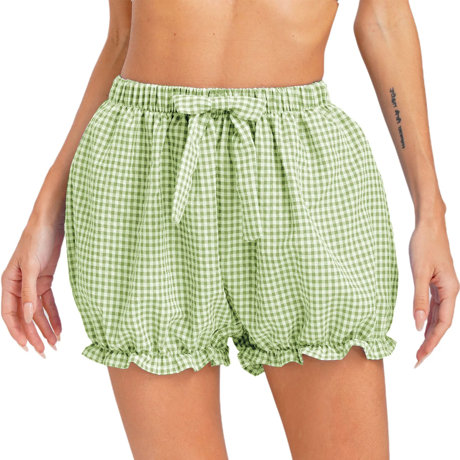 

Women Bloomer Pumpkin Mini Shorts Bowknot Elastic Waistband Plaid Shorts Homewear Loungewear Beachwear for Party Vacation Beach