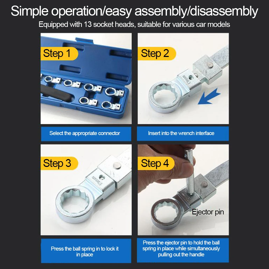 Universal Idler Pulley Tensioner Removal Tool Kit 12-Point 12-19mm E10-E18 Drive Adapters Engine Belt Adjustment Wrench Set view 5