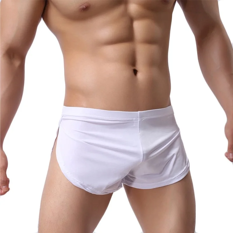 Male Panties Underwear Boxers Breathable Men Boxer Pajamas Side Split Solid Underpants Cueca Homem Comfortable Shorts Sleepwear