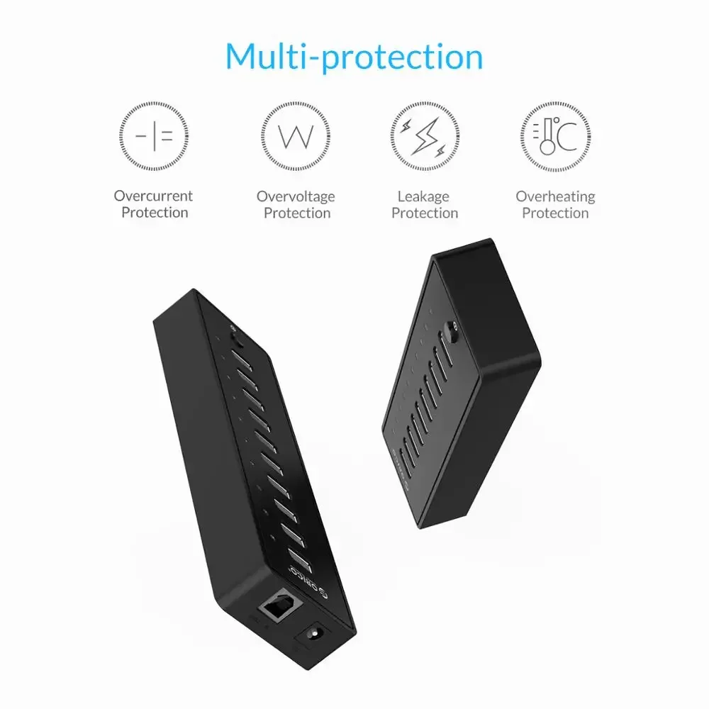 ORICO 10포트 USB USB2.0 허브 12V 전원 어댑터 포함 고속 USB 스플리터 PC 컴퓨터용 1M 데이터 케이블 타입-A/M에서 타입-B/M로