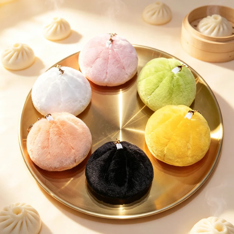 Colorful Soup Dumpling Plush Pillow,  Steamed Bun Shaped Stuffed Cushion, Soft Fluffy Round Bun Throw Pillow for gifts.