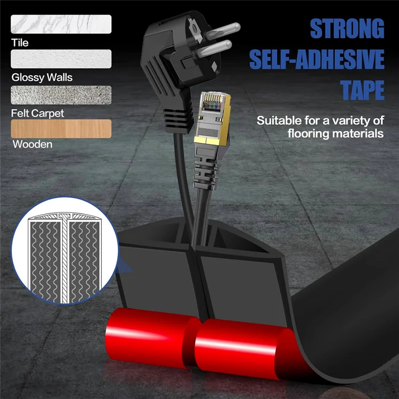 

Floor Cord Cover Cable Cavity Self Adhesive Cord Hider Floor 10FT Floor Cable Management Power Cord Protector-A50M