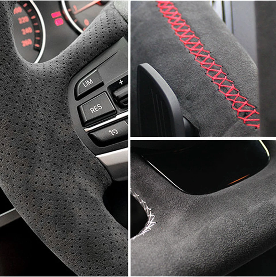 Handgenähter Wildleder-Lenkradbezug für Mazda MX-5 MX5 2016–2020, individuelles DIY Auto-Lenkradgehäuse – Detail 3