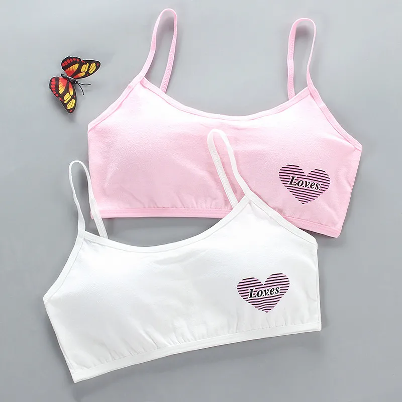 3pcs/Lot Teenage Girls Trainging Bras Children Breast Care Girl Bra Hipster Letters Love Print Teens Underwear Summer Kids Vests