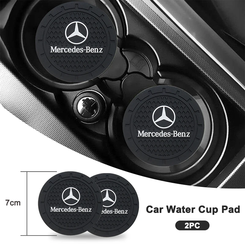 2Pcs Car Coaster PVC Cars Water Cup Mat Anti Slip Pad Accessories For Mercedes Benz AMG W204 W205 W203 W211 W212 W213 W201 W210