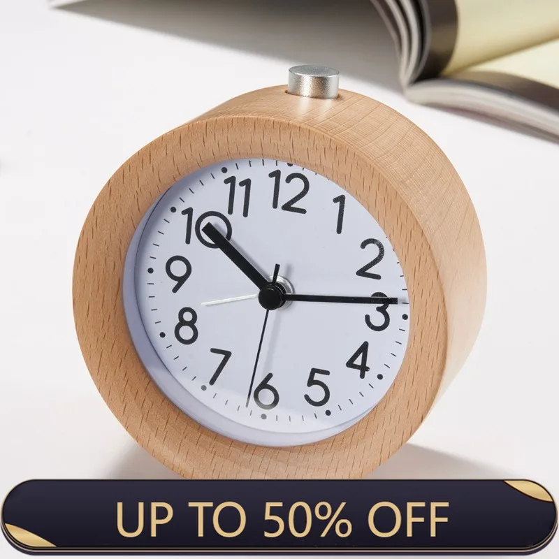 Solid Wood Alarm Clock Noctilucent Loop Ringing Table Clocks Gradually Sounding Desktop Bedroom Silent Small Desk Clocks