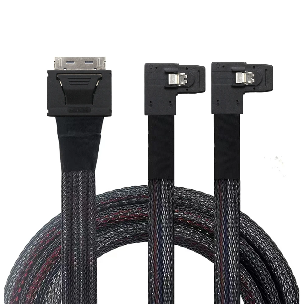 Durable Oculink PCIe to Dual 8I SAS SFF-8087 Right Angle Server Cable Bundle for Efficient Data Transfer